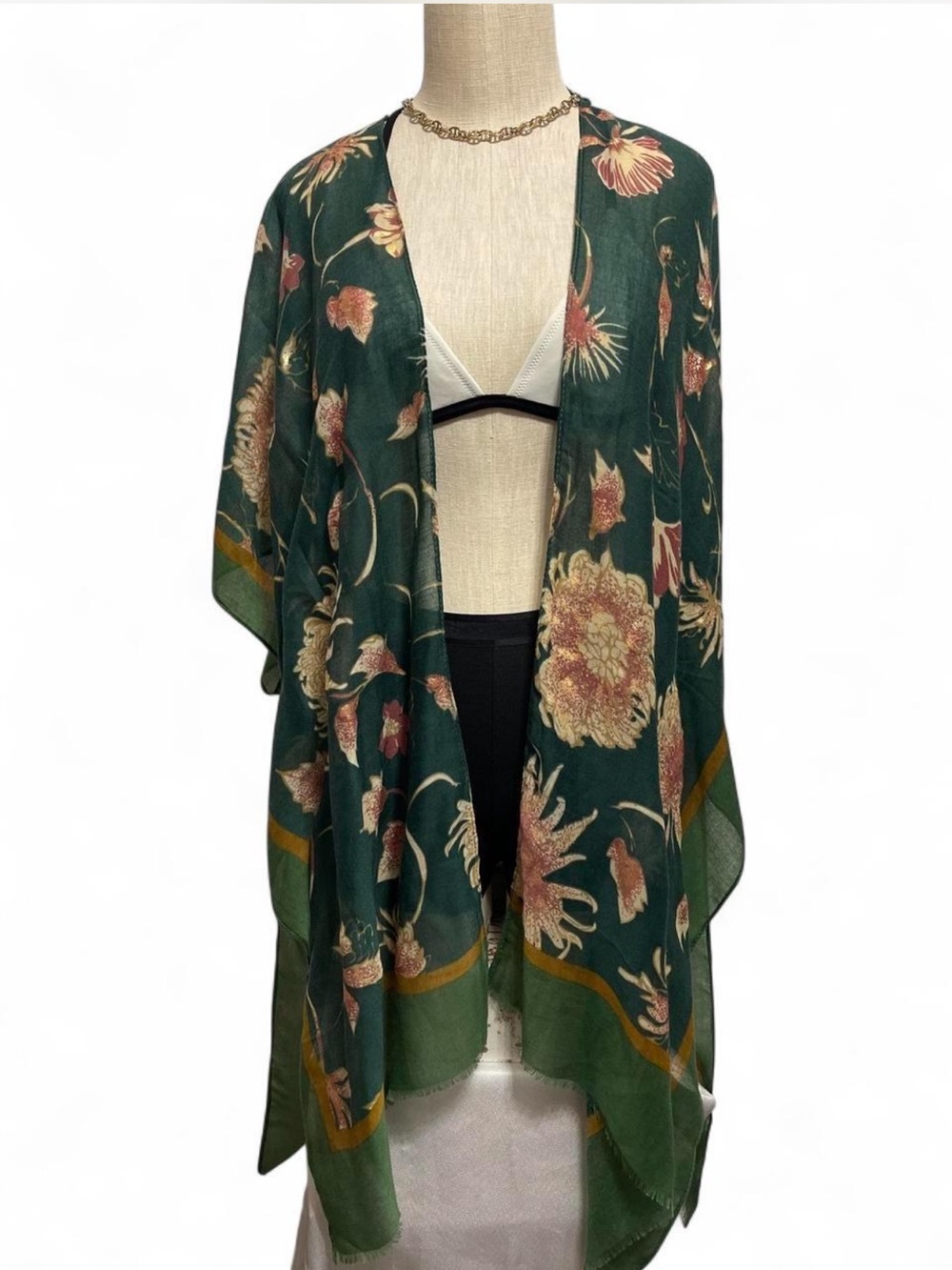 Woven Heart Deep Green Floral Kimono